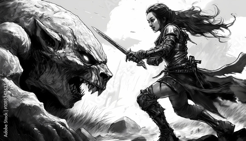 drow ranger battles a stone golem