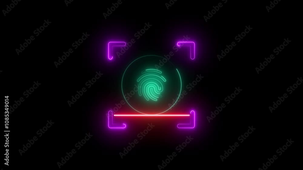 Motion of animation of fingerprint colorful neon Touch ID futuristic digital processing. Points connecting by lines. Security, guard concept for mobile application or smartphone unlock. Motion of animation of fingerprint colorful neon Touch ID futuristic digital processing. Points connecting by lines. Security, guard concept for mobile application or smartphone unlock.
