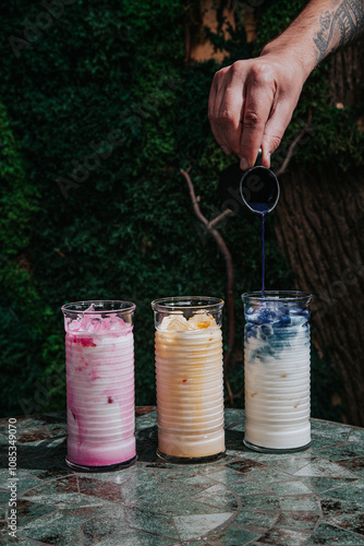 Delicious and fresh milkshake with syrup