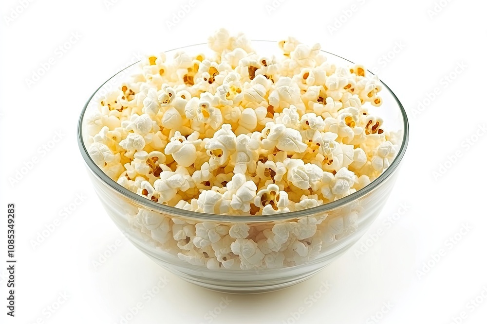 A bowl of delicious movie popcorn isolated on white background A bowl of delicious movie popcorn isolated on white background