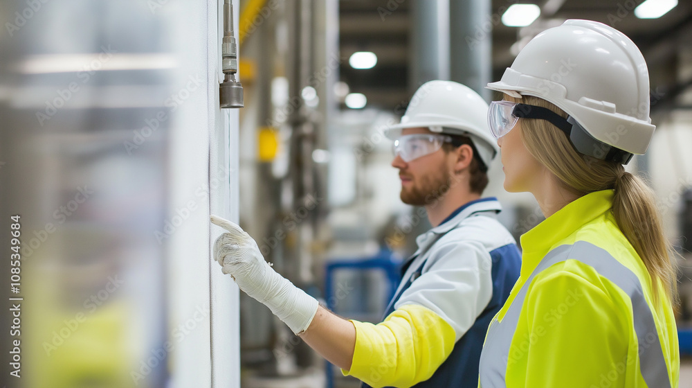 From a front-facing view inside a factory, a person stands to the right of a wall. AI generated From a front-facing view inside a factory, a person stands to the right of a wall. AI generated