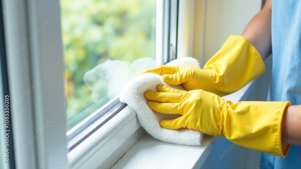 custom made wallpaper toronto digitalHands in yellow gloves cleaning a window with a microfiber cloth. Housework and cleaning concept
