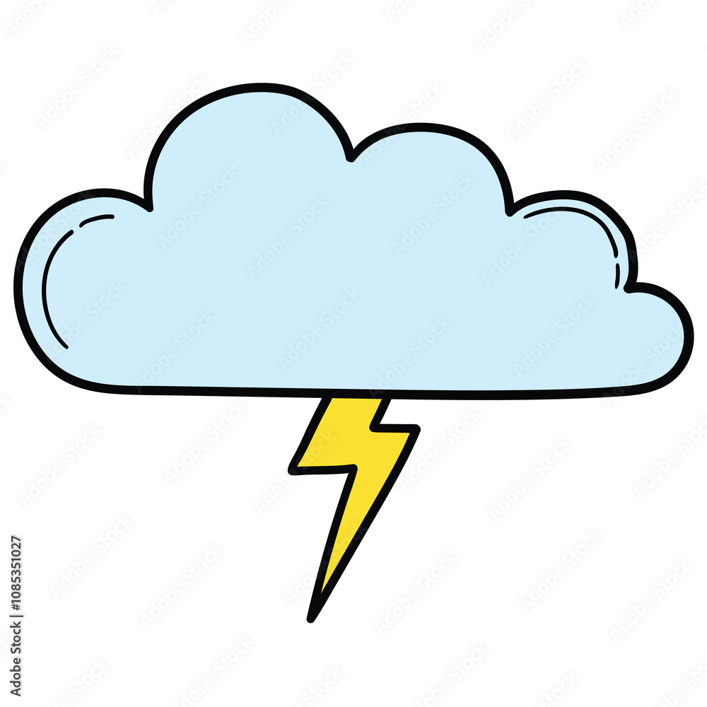 Hand drawn cartoon cloud and lightning on white background. Hand drawn cartoon cloud and lightning on white background.