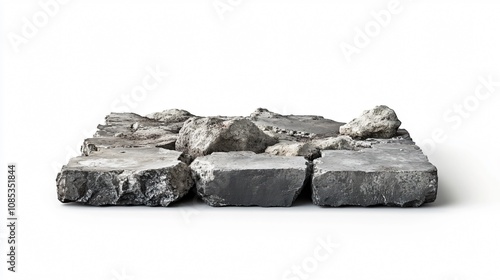 Bad infrastructure - A piece of broken street isolated on white background
