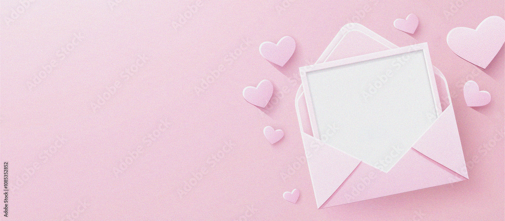 Valentine's Day template with a pink envelope illustration banner template design with noise texture for valentine's theme background. Valentine's Day template with a pink envelope illustration banner template design with noise texture for valentine's theme background.