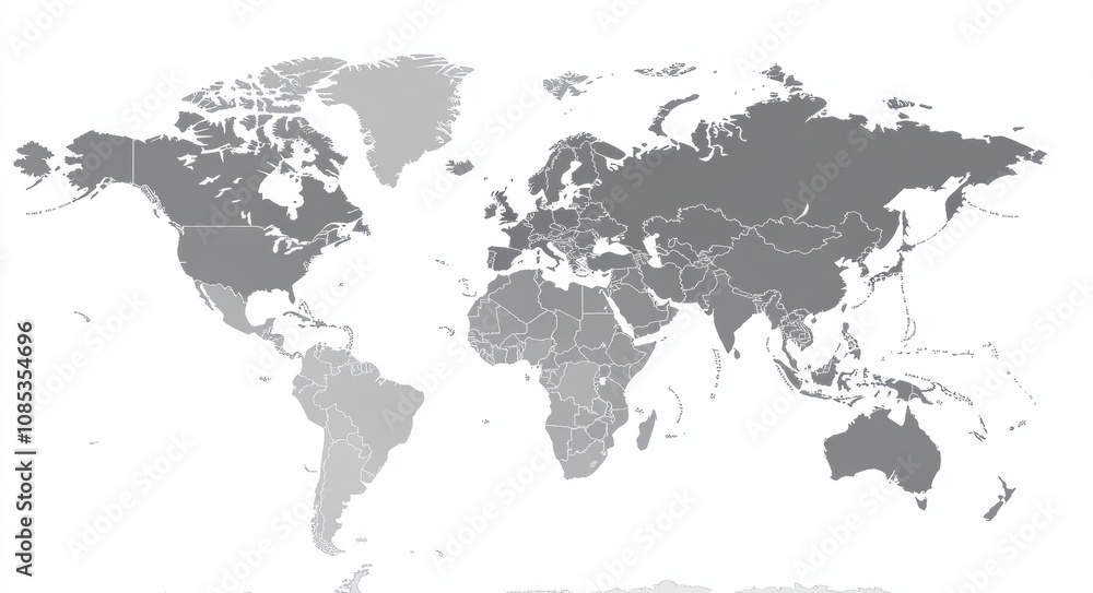 Detailed Outline Map of the World with Regions Highlighted in Shades of Gray for Educational and Informational Purposes, Ideal for Geography and Travel Related Projects Detailed Outline Map of the World with Regions Highlighted in Shades of Gray for Educational and Informational Purposes, Ideal for Geography and Travel Related Projects