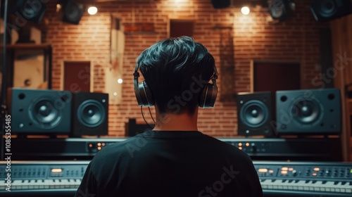 Music Producer Working on a New Track in a Recording Studio photo