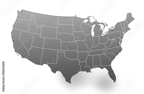 Wallpaper Mural Detailed Gray Silhouetted Map of the United States Highlighting State Borders and Geographic Regions for Educational and Informational Purposes Torontodigital.ca