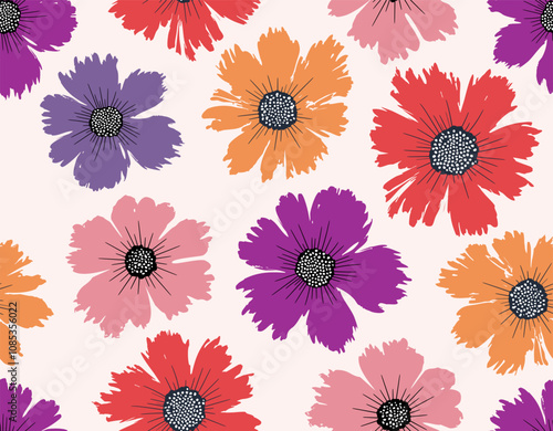 Hand drawn flowers seamless patterns abstract backgrounds. Vector illustration.