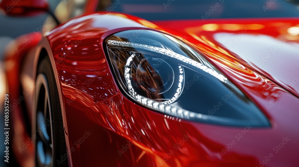 Fototapeta premium Close Up of a Red Sports Car Headlight