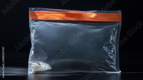 Plastic freezer bag on black background photo