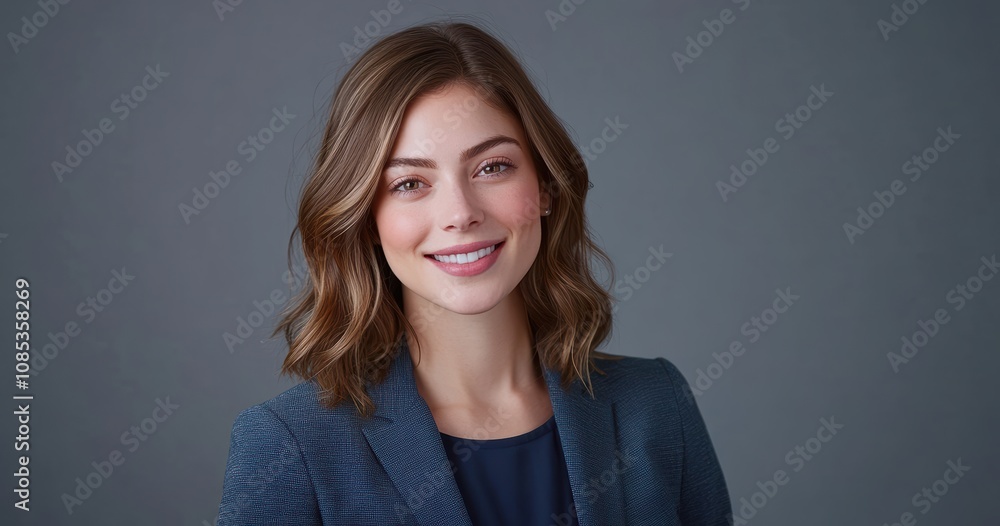 A dark haired professional woman in a blue suit stands confidently against a simple background, radiating warmth and approachability with her genuine smile. A dark haired professional woman in a blue suit stands confidently against a simple background, radiating warmth and approachability with her genuine smile.