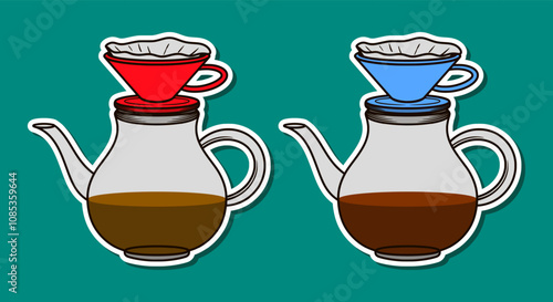 V60 Coffee Doodle Sticker Illustration