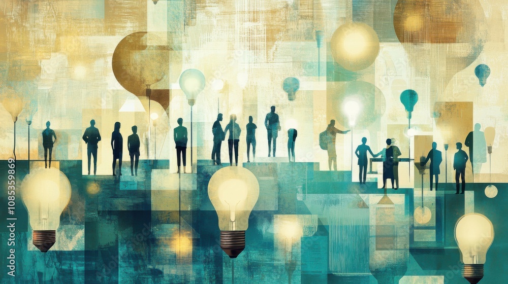 The concept of employee empowerment in quality in turquoise and beige colors The concept of employee empowerment in quality in turquoise and beige colors