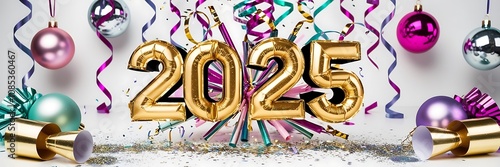 2025 new year celebration with colorful minimal solic background photo