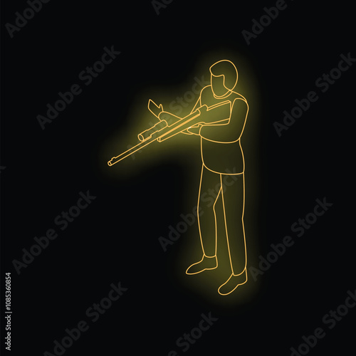 Neon sign of a professional hunter holding a rifle with a telescopic sight