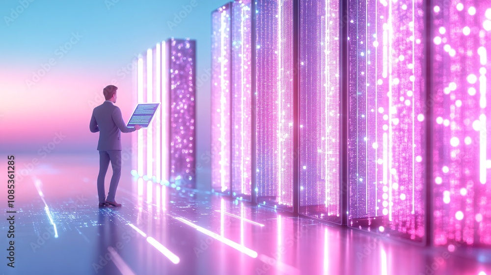 Businessman Using AI Ethics on Virtual Screen Businessman Using AI Ethics on Virtual Screen