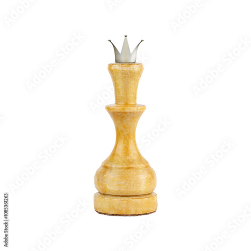 White chess Queen piece, isolated on a white background. Sport. Chess. Design