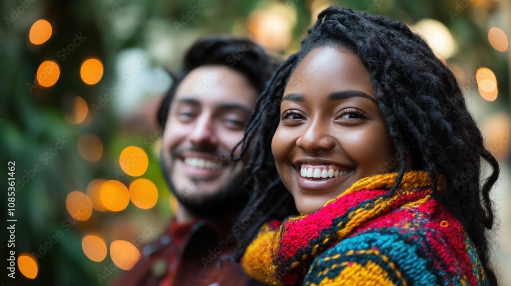 A joyful interaction captured between two friends in a vibrant setting filled with lights A joyful interaction captured between two friends in a vibrant setting filled with lights