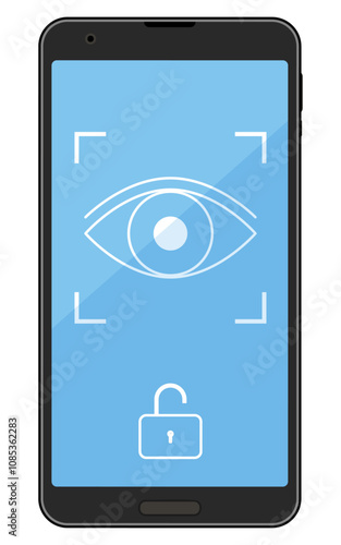生体認証セキュリティ、虹彩認証とスマートフォンのイラスト