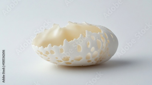 Abstract White Porcelain Sculpture: A Delicate and Organic Form with Intricate Texture and Pattern