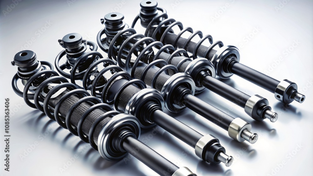 Silhouette of Shock Absorber Group Suspension Isolated on White Background, Perfect for Automotive Parts Illustrations and Engineering Concepts Silhouette of Shock Absorber Group Suspension Isolated on White Background, Perfect for Automotive Parts Illustrations and Engineering Concepts