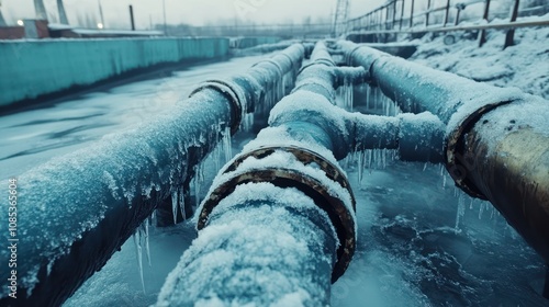 Frozen Pipes: A Winter's Day in Industrial Landscape photo