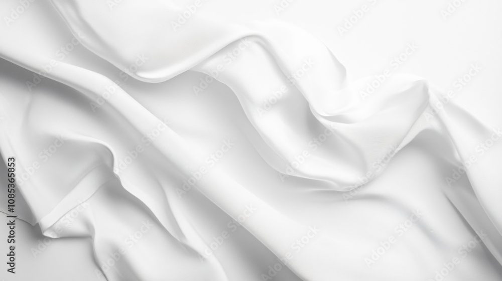 Obraz premium Flowing White Fabric: A Serene Abstract Background of Smooth, Soft Textile. Ideal for Designs that Evoke Purity, Elegance, and Luxury.