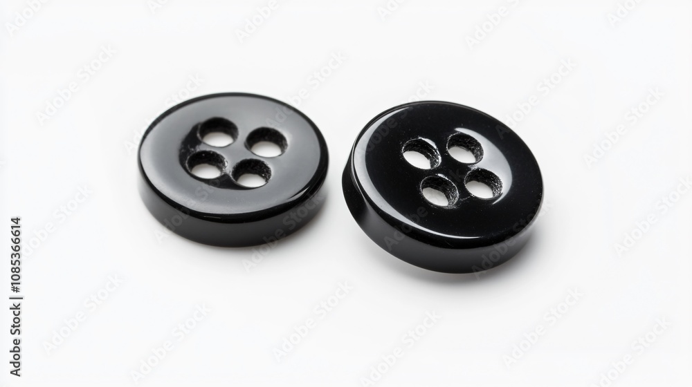 Two Classic Black Buttons on White: A Study in Simplicity and Function Two Classic Black Buttons on White: A Study in Simplicity and Function