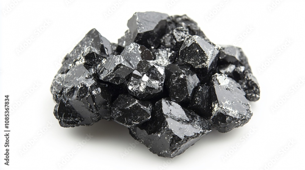 Black Crystal Cluster on White: A Study in Natural Geometry and Mineral Formation Black Crystal Cluster on White: A Study in Natural Geometry and Mineral Formation