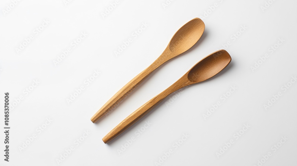 Two Wooden Spoons on White Background: A Minimalist Kitchen Essential Two Wooden Spoons on White Background: A Minimalist Kitchen Essential