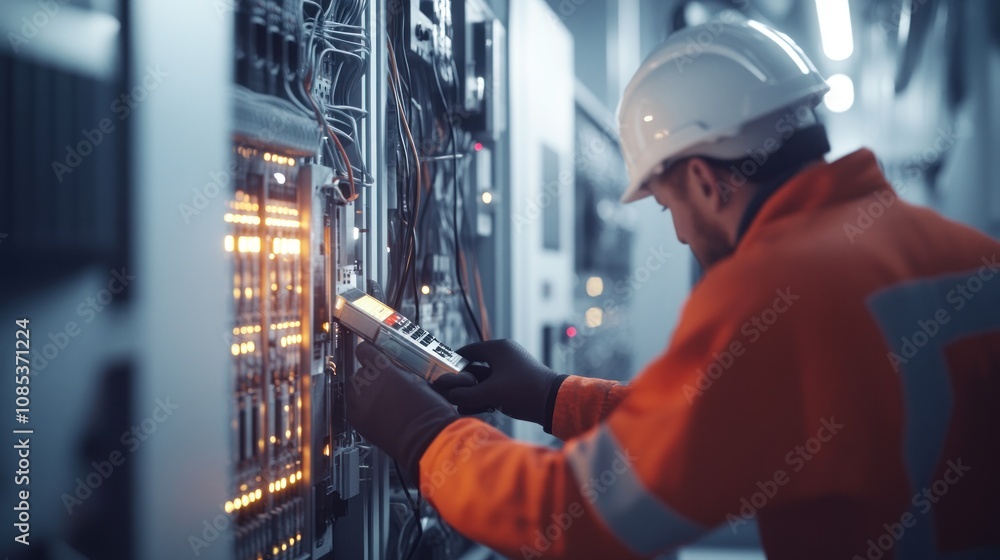 Electrician Inspecting Electrical Panel Electrician Inspecting Electrical Panel