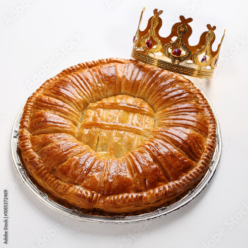 galette des rois, , aliment, pâtisserie, dessert, fête, gâteau, isolé, bonbon, fragipan , fève , blanc, repas, gâteaux, croute terrestre, pain, casse-croûte, fromage, fruit, délicieux, délicieux, assi photo