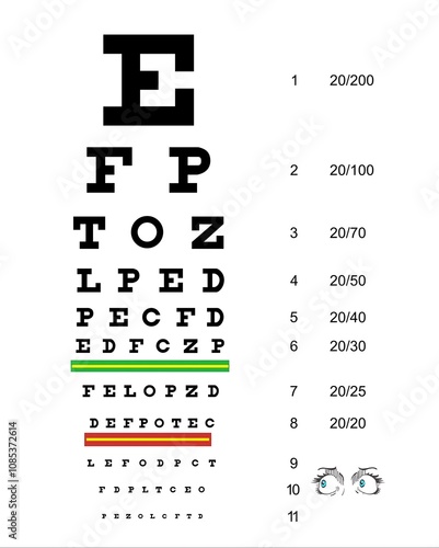 Snellen eye chart for the vision testing. Author Artist Nadia Russ.