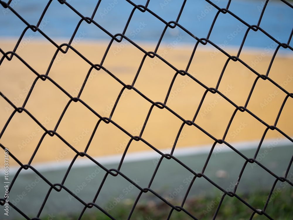 Fototapeta premium Basketball court fence urban sports area photography outdoor setting close-up view urban lifestyle concept