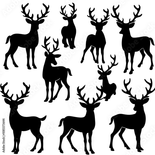 Christmas Deer Silhouette Vector, Festive Reindeer Silhouette Vector, Silhouette Deer