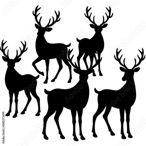 Christmas Deer Silhouette Vector, Festive Reindeer Silhouette Vector, Silhouette Deer