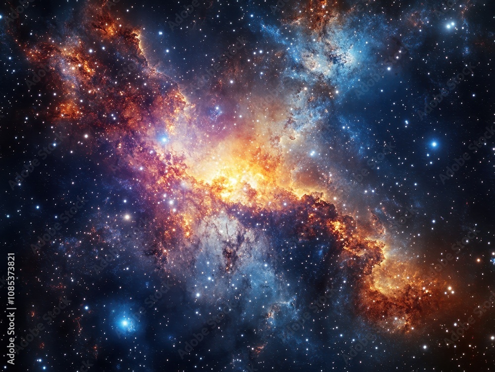 Fototapeta premium A vast, star-studded sky with a dense, luminous galaxy stretching across the night, capturing cosmic beauty