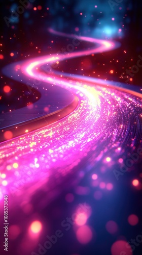 A vibrant, glowing pathway of light with sparkling particles.