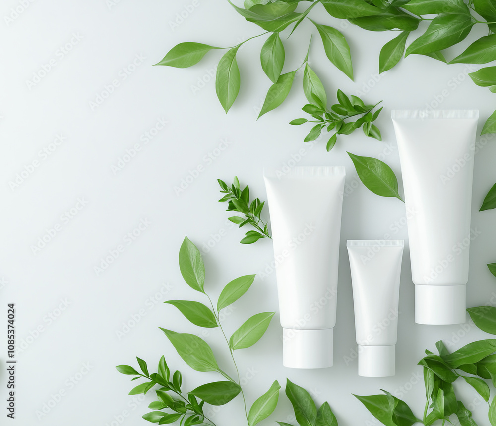 A cream tubes with natural cosmetic elements. Generative AI A cream tubes with natural cosmetic elements. Generative AI