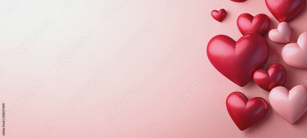 Valentine's Day with red heart-shaped balloons illustration banner template design with noise texture for valentine's theme background. Valentine's Day with red heart-shaped balloons illustration banner template design with noise texture for valentine's theme background.
