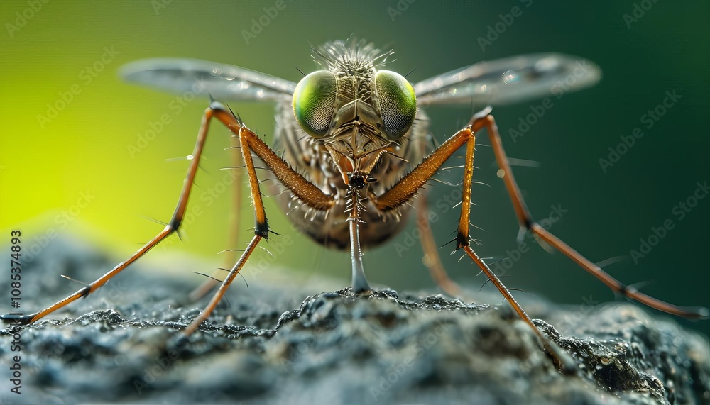 Macro view of an insect with intricate detail on natural green background, educational display Macro view of an insect with intricate detail on natural green background, educational display