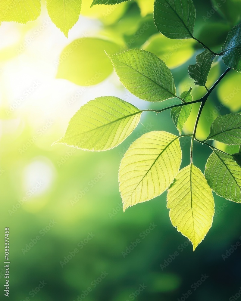 Fresh green leaves shining in the sunlight during a serene morning in nature Fresh green leaves shining in the sunlight during a serene morning in nature