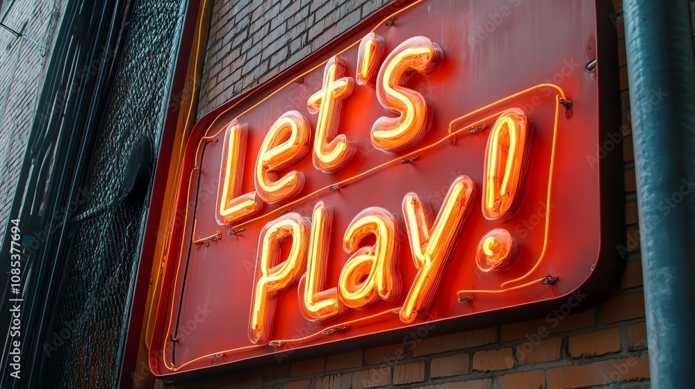 custom made wallpaper toronto digitalA neon sign saying "Let's Play!"