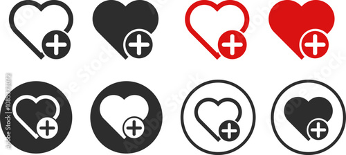 Favorite product wish list concept. Heart shape with plus sign. Add to favorite concept. Love with plus symbol.
