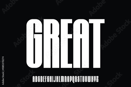 Modern bold condensed alphabet display font vector. Great strong typeface