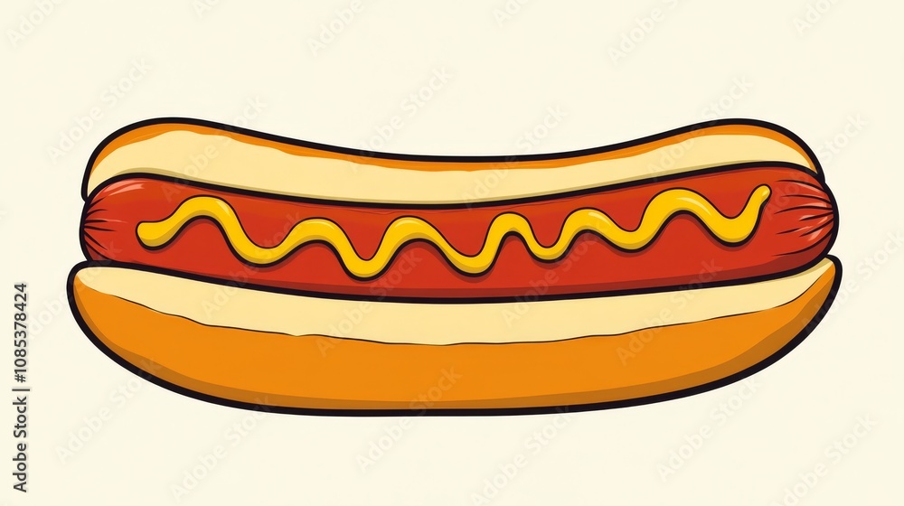 Hot Dog with Mustard Illustration Hot Dog with Mustard Illustration