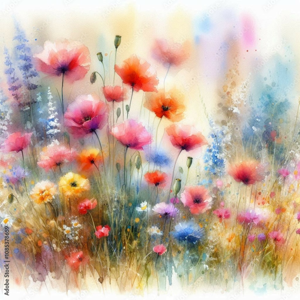 Obraz premium watercolor poppies background