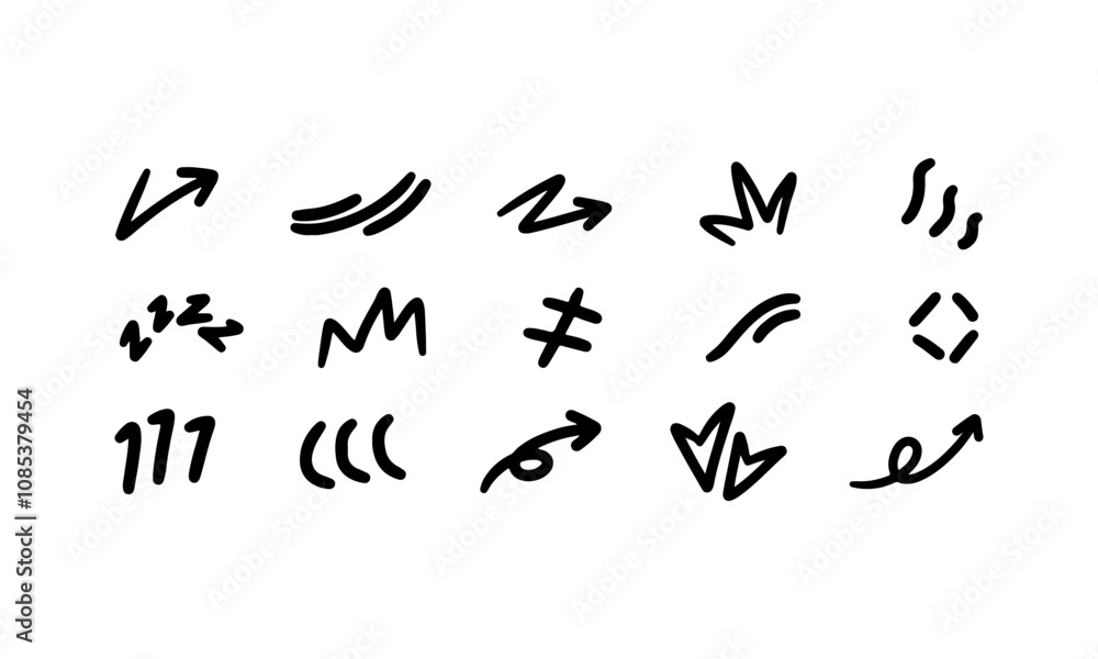 Collection fun doodle shapes drawn with charcoal or chalk. Collection fun doodle shapes drawn with charcoal or chalk.