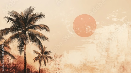 Hint of brown beige memphis palm trees backgrounds textured abstract.
